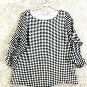 Calvin Klein Modern Essentials Gingham Print Black & White Blouse Size Small/P L